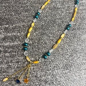 Elegant Beaded Necklace with Gold and Blue Accents
